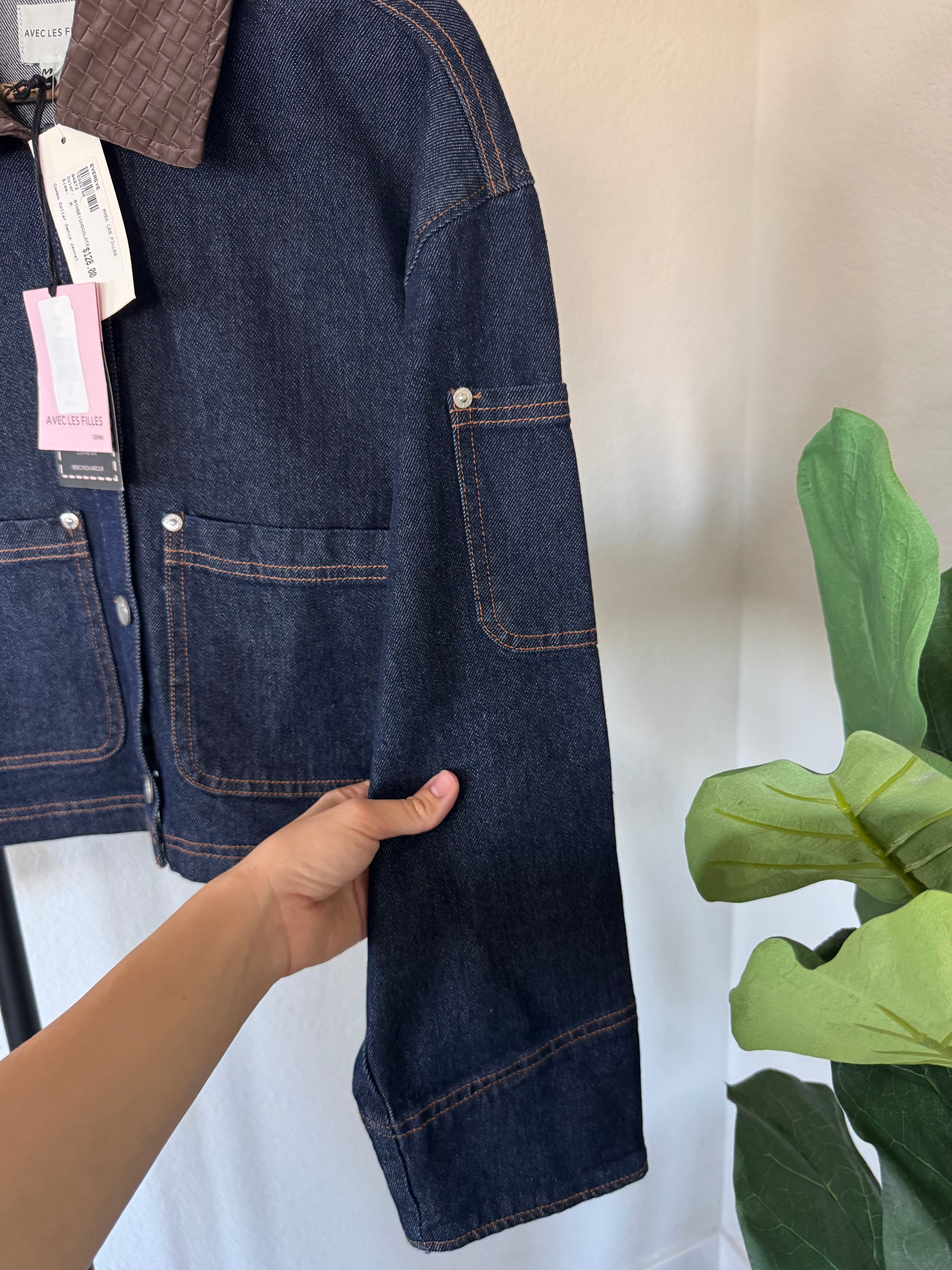 NWT Avec Les Filles Crop Denim Shirt Jacket