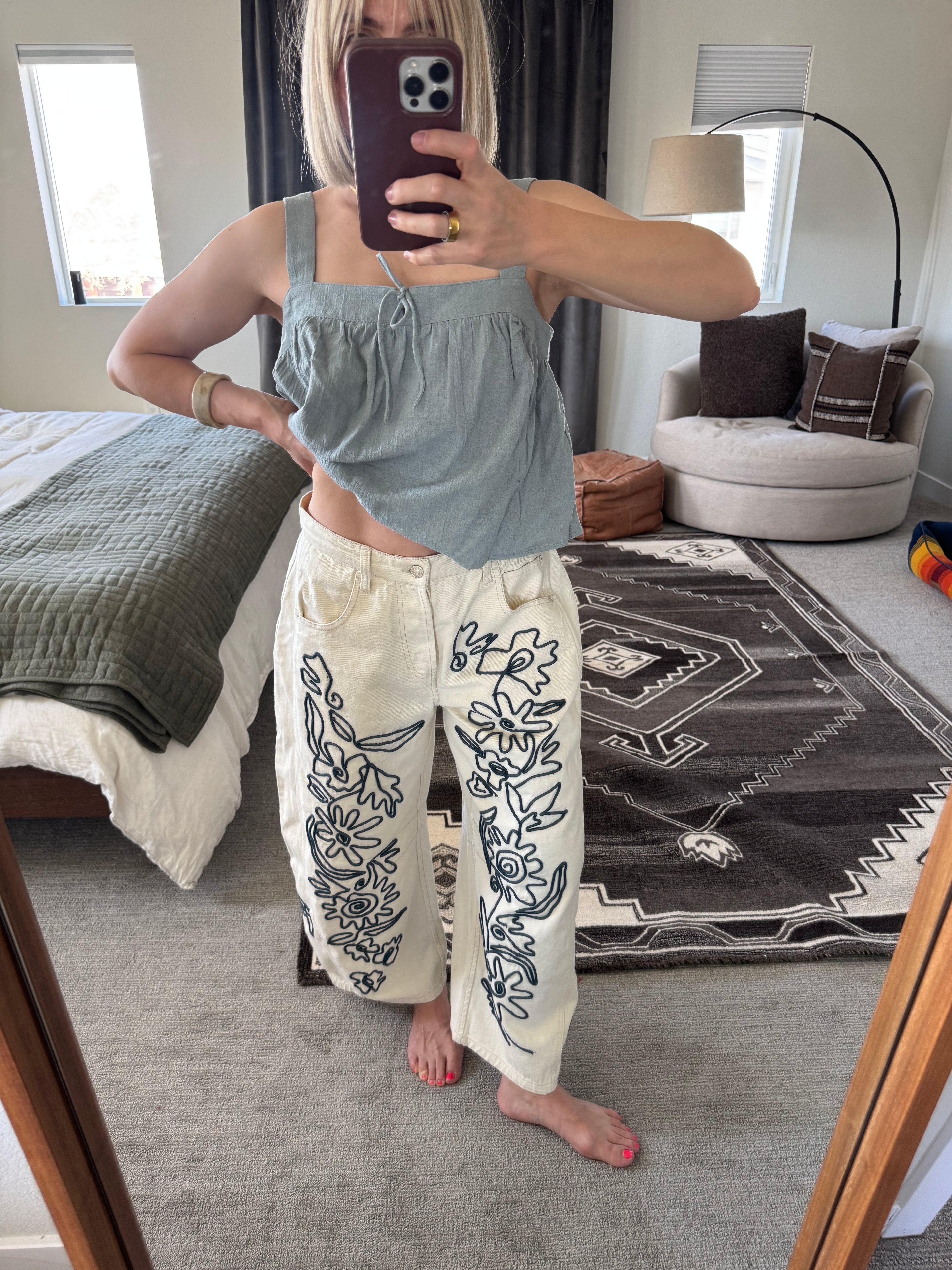 We The Free Good Luck Soutache Barrel Jeans / Ivory Combo