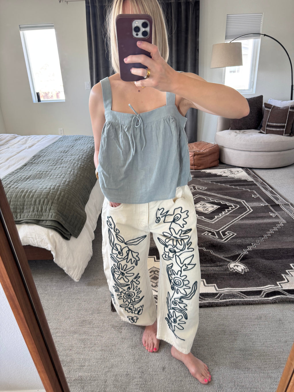 We The Free Good Luck Soutache Barrel Jeans / Ivory Combo