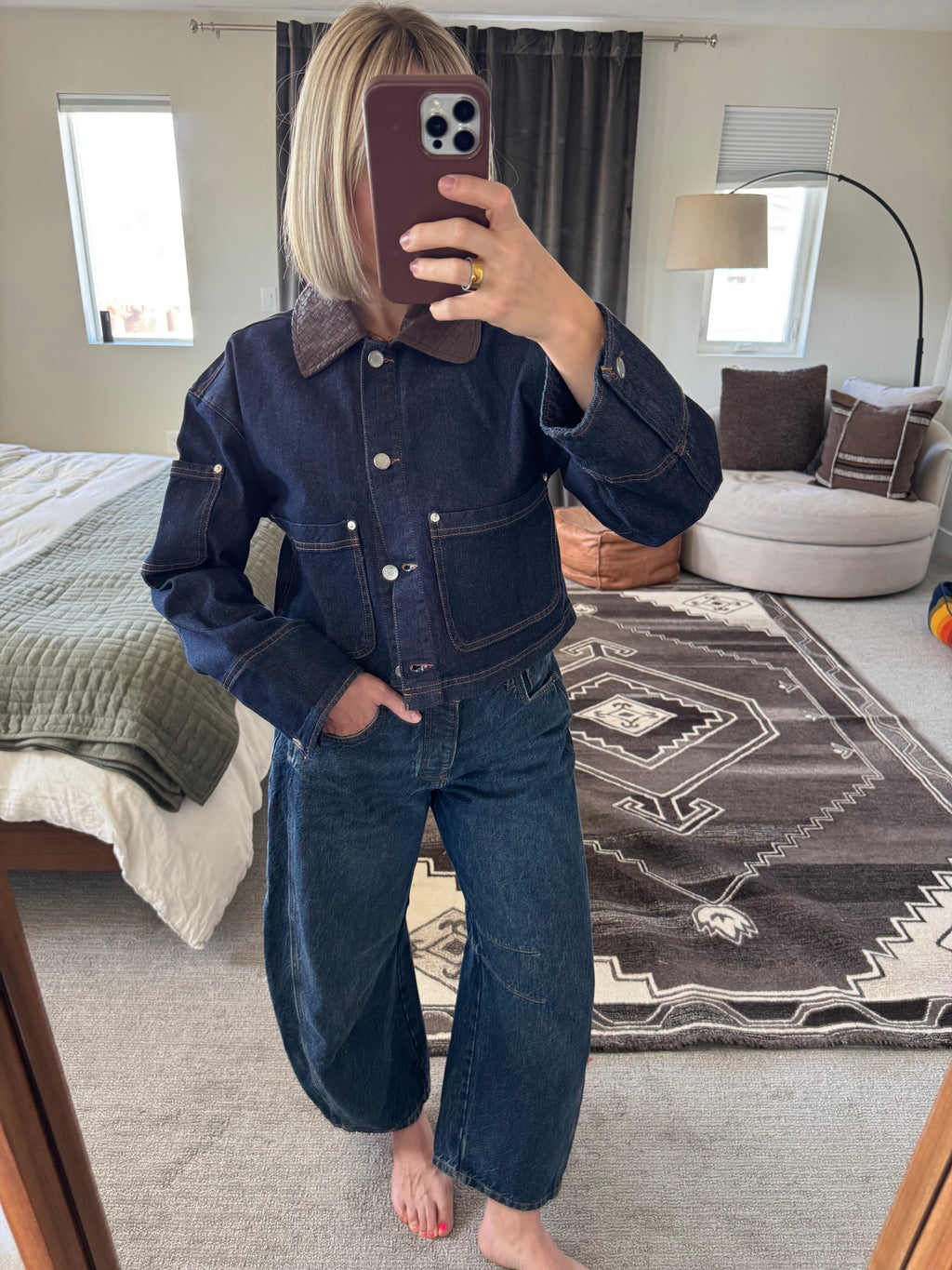 NWT Avec Les Filles Crop Denim Shirt Jacket