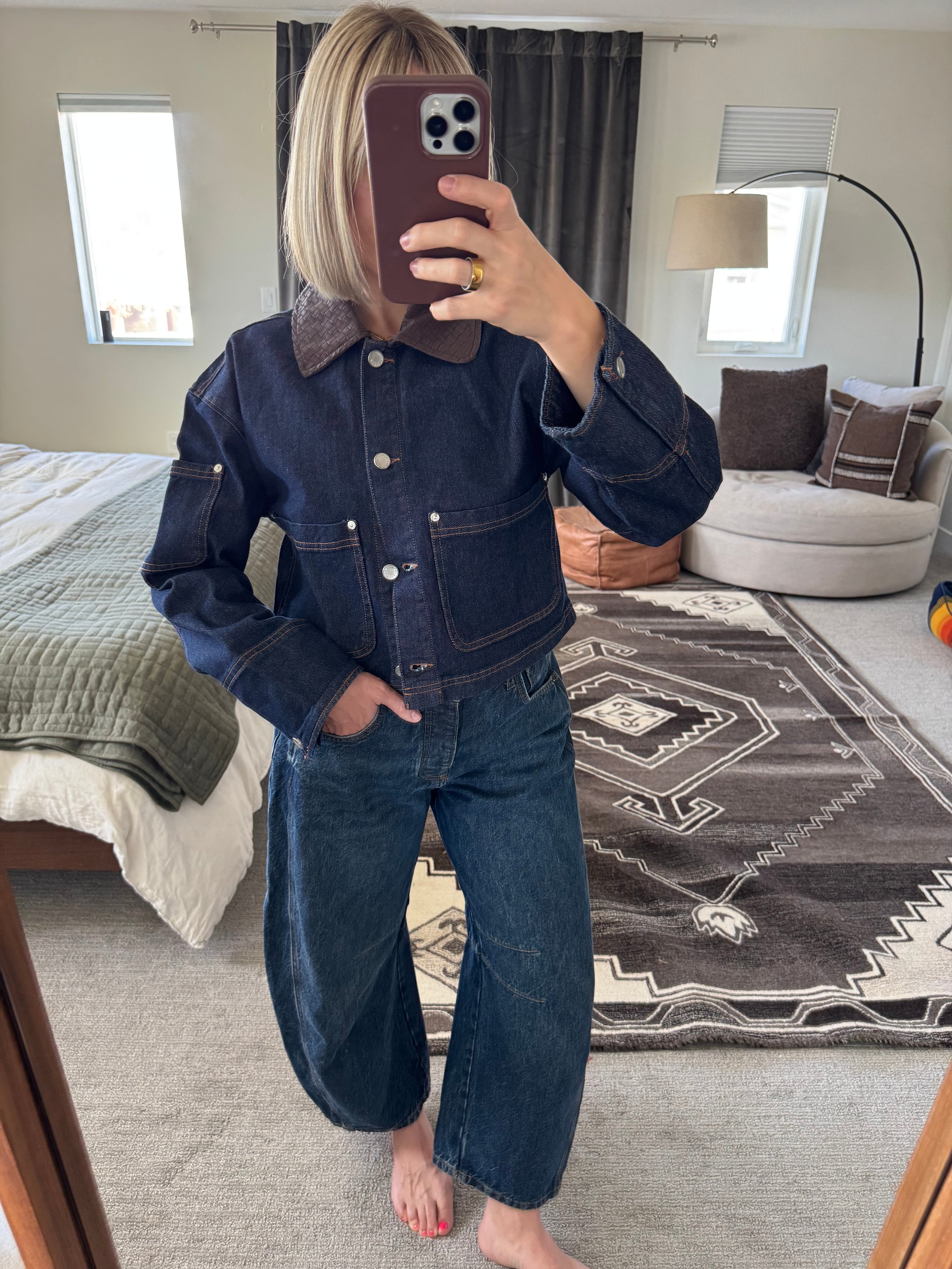 NWT Avec Les Filles Crop Denim Shirt Jacket