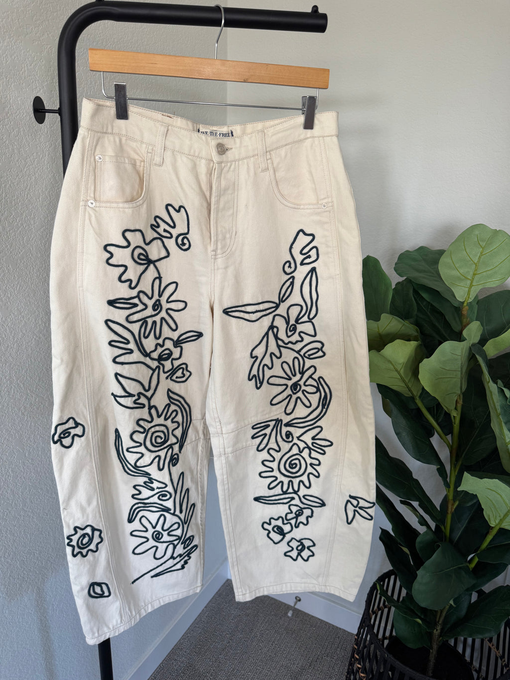 We The Free Good Luck Soutache Barrel Jeans / Ivory Combo