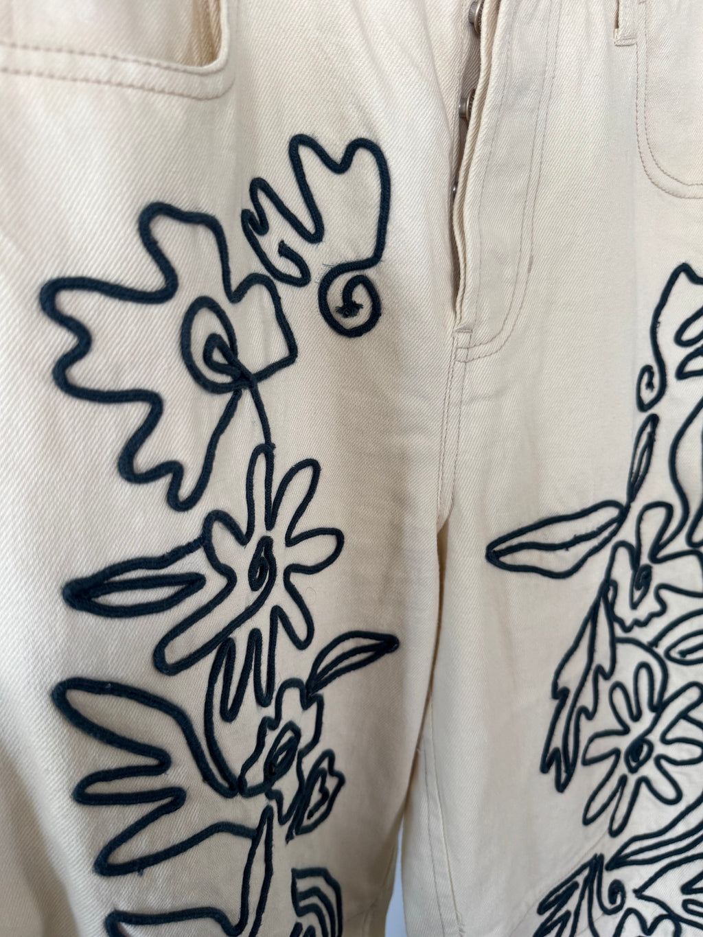 We The Free Good Luck Soutache Barrel Jeans / Ivory Combo