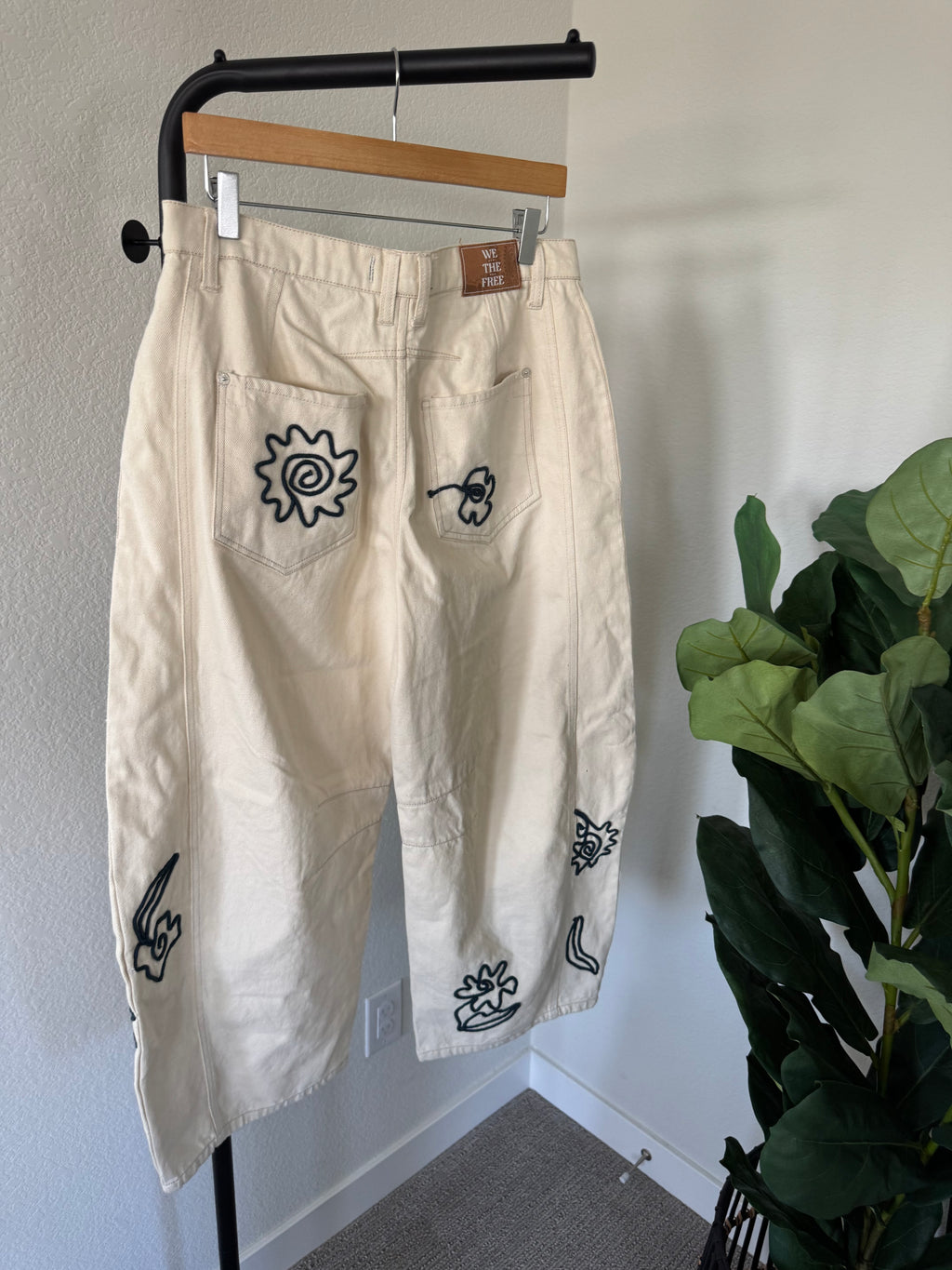 We The Free Good Luck Soutache Barrel Jeans / Ivory Combo