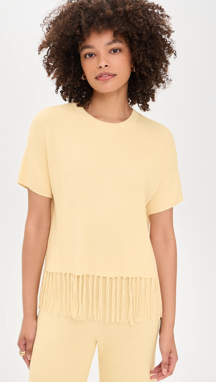 Splendid x @Cellajaneblog Short Sleeve Fringe Sweater